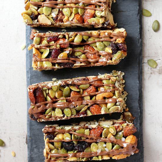 Salted Chocolate Nutty Bars - Recipe photo by Garden in the kitchen