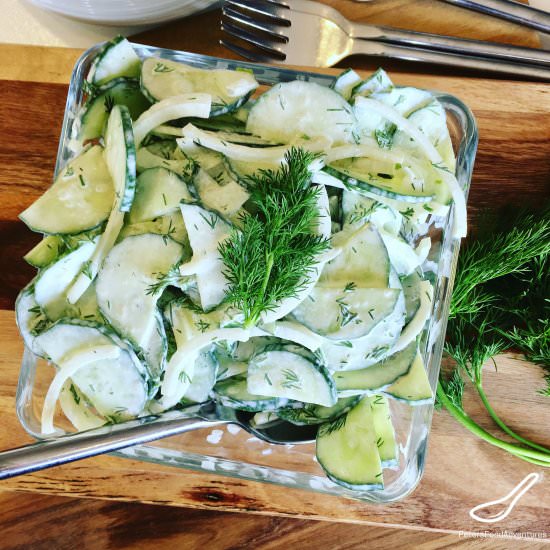 Creamy Cucumber Salad with Dill - Recipe photo by PetersFoodAdventures