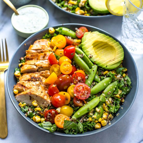 Chicken, Ranch, Kale & Quinoa Bowls - Recipe photo by thegirlonbloor