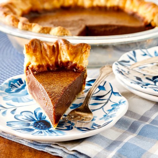 Chocolate Caramel Buttermilk Pie - Recipe photo by onlinepastrychef