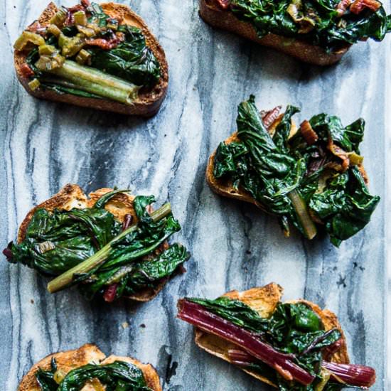 GARLICKY SWISS CHARD BRUSCHETTA - Recipe photo by The Beader Chef