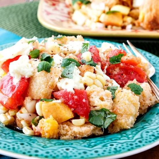 Summer Tomato Peach Panzanella - Recipe photo by onlinepastrychef