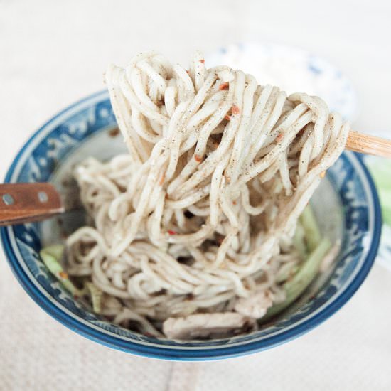 Cold Noodles and Black Sesame Sauce - Recipe photo by foodmakesmehappy