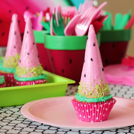 Chocolate Watermelon Cone Cupcakes - Recipe photo by spotofteadesigns