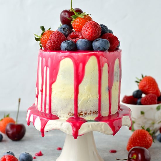 Mini Vanilla Berry Drip Cake - Recipe photo by Domestic Gothess