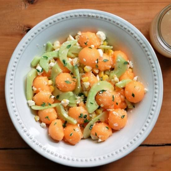 Melon, Corn & Cucumber Salad - Recipe photo by Inspired by the Seasons
