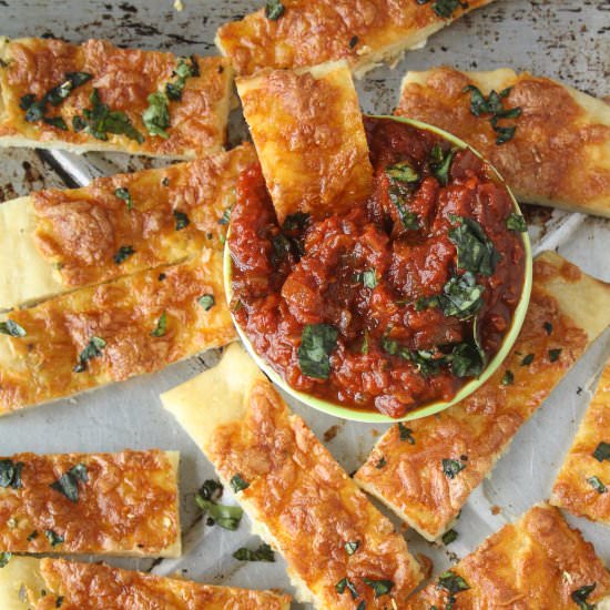 Garlic Breadsticks with Marinara - Recipe photo by The Desserted Girl