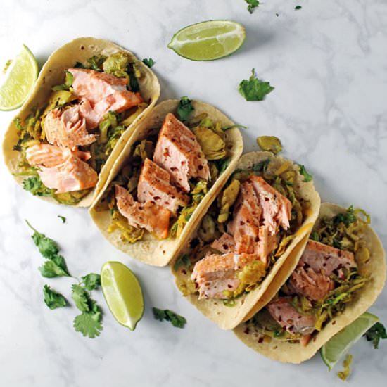 Salmon & Brussels Sprouts Tacos - Recipe photo by spinach4breakfast