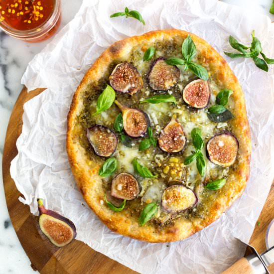 Fig and Pistachio Pesto Pizza - Recipe photo by beckysuebakes