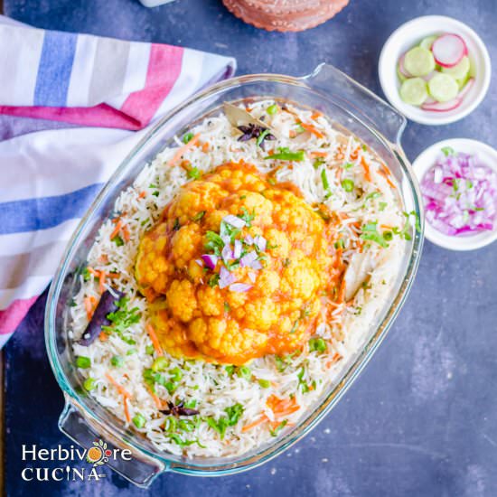 Vegan Gobi Musallam Biryani - Recipe photo by Herbivore Cucina