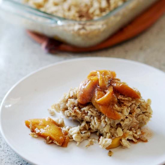 Baked Oatmeal with Peaches and Rhubarb - Recipe photo by Eat Your Way Clean