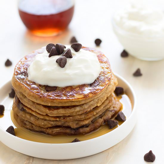 Healthy Chocolate Chip Pancakes - Recipe photo by asassyspoon