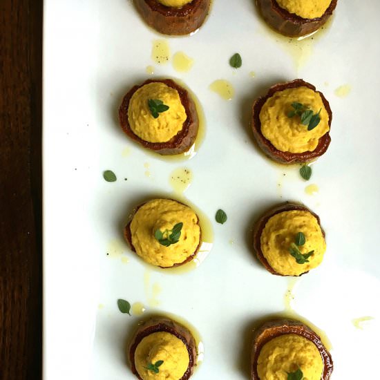Hummus Sweet Potato Rounds - Recipe photo by BiteSizedKitchen