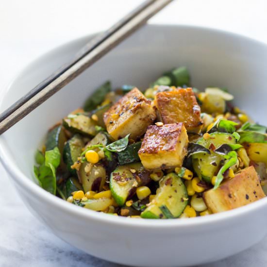 Zucchini, Corn, and Basil Bowl - Recipe photo by Feasting at Home