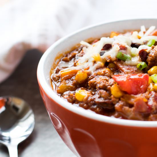 Loaded Slow Cooker Chili - Recipe photo by No Plate Like Home