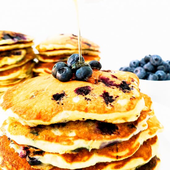 Buttermilk Blueberry Pancakes - Recipe photo by On The Go Bites