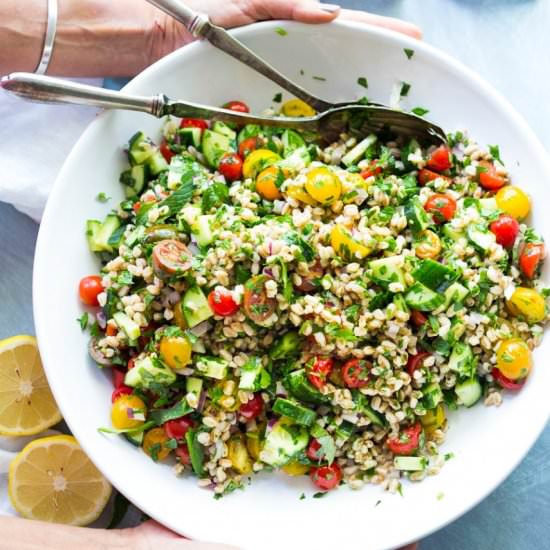 Farro Tabbouleh Salad - Recipe photo by Feasting at Home