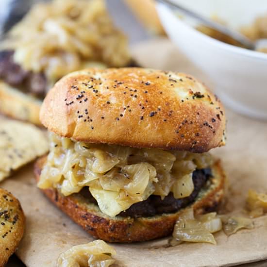 French Onion Burgers - Recipe photo by cookingforkeeps