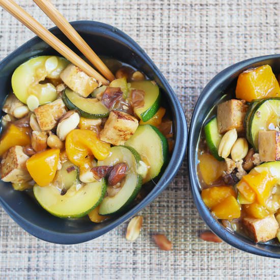 Peach, Peanut, and Tofu Stir Fry - Recipe photo by Plateofplants