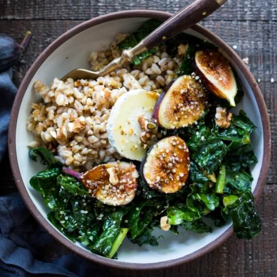 Farro Bowl with Fig & Kale - Recipe photo by Feasting at Home