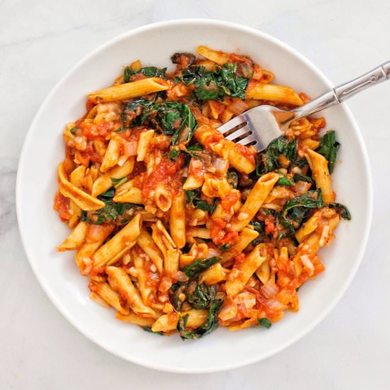 Penne Marinara with Kale - Recipe photo by kalememaybe