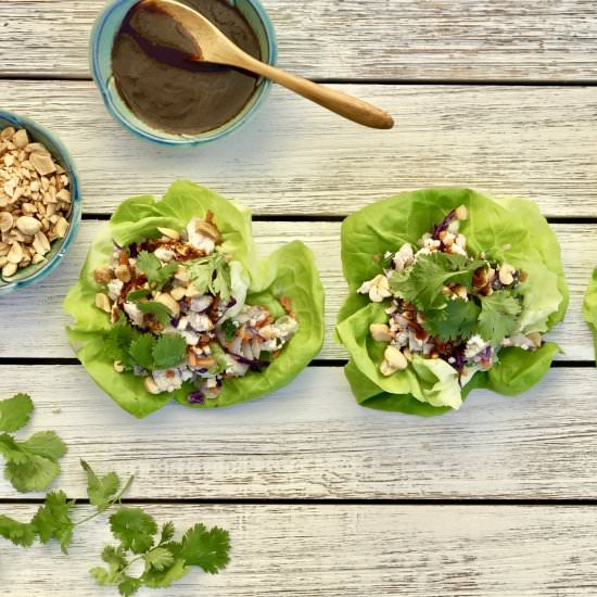 Vegetarian Tofu Lettuce Cups - Recipe photo by simmerandsauce