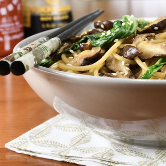 Bok Choy, Shiitake, and Garlic Noodles - Recipe photo by For the Love of Cooking