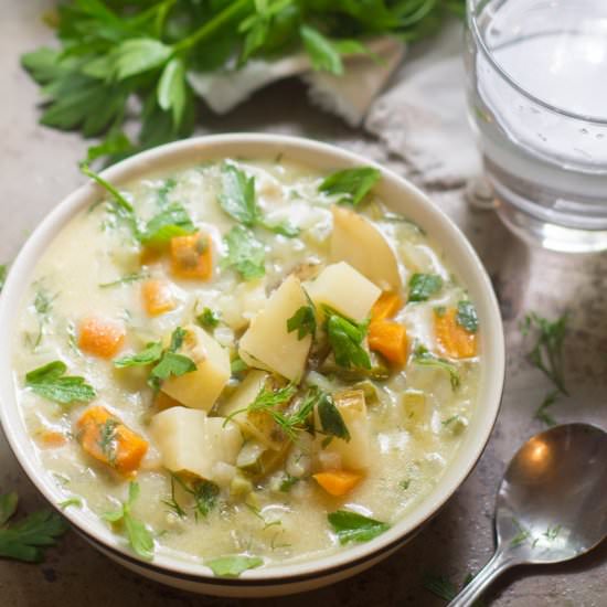 Dill Pickle Potato Chowder - Recipe photo by Connoisseurus Veg