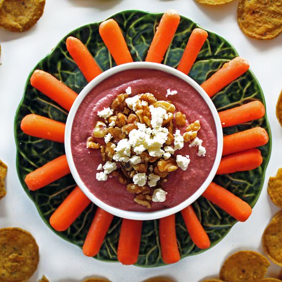 Beet Hummus with Feta & Walnuts - Recipe photo by wifeychef