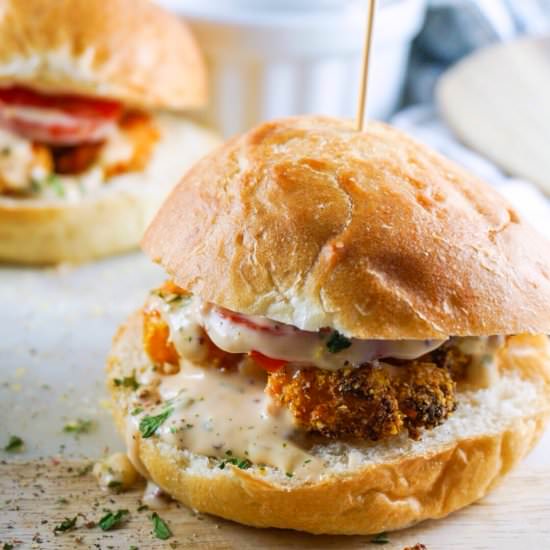 Shrimp Po' Boy Sliders - Recipe photo by loveandrisotto