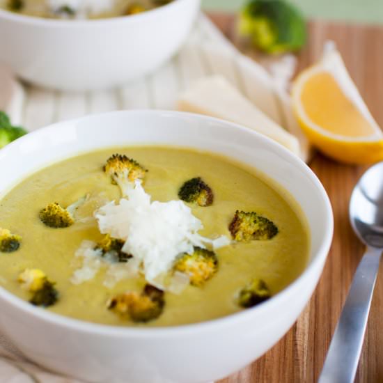 Roasted Broccoli Parmesan Soup - Recipe photo by CanapesandSoirees