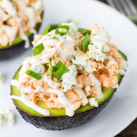 Buffalo Chicken Stuffed Avocados - Recipe photo by veggiebalance