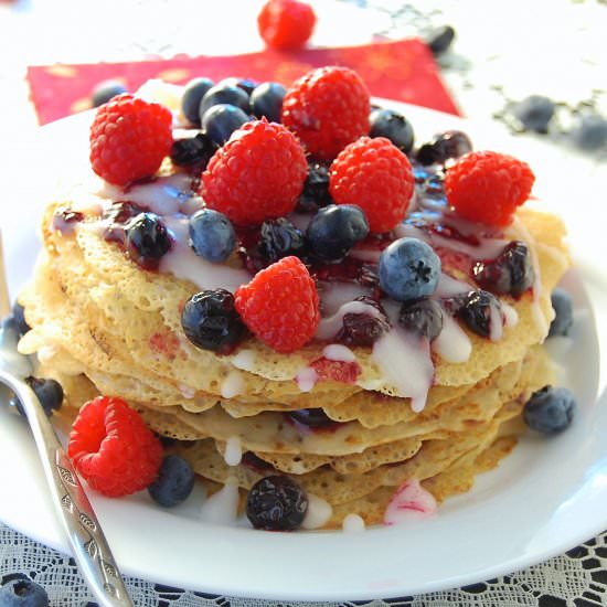 Eggless Crepe Cake w/ Berry Compote - Recipe photo by savourthesenses