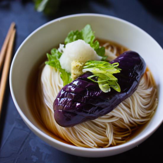 Chilled Somen Noodle with Sesame Eggplant - Recipe photo by ricewitheverything