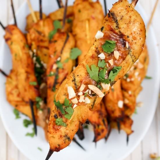 Chicken Satay with Spicy Peanut Sauce - Recipe photo by lifeshelives