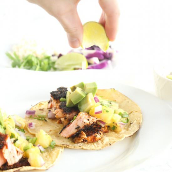Salmon Tacos with Pineapple Salsa - Recipe photo by Lively Table