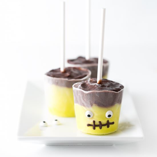 Halloween Frankenstein Pudding Pops - Recipe photo by designeatrepeat