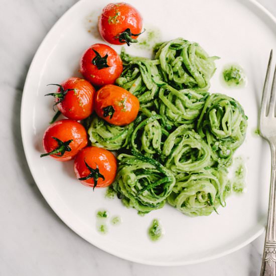 Tarragon Pesto over Zoodles - Recipe photo by Our Salty Kitchen
