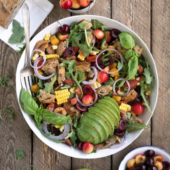 Cherry Panzanella & Rocket Salad - Recipe photo by theforkedspoon