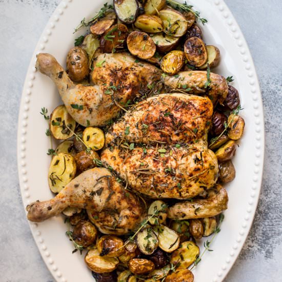 Spatchcock Chicken and Potatoes - Recipe photo by saltandlavender