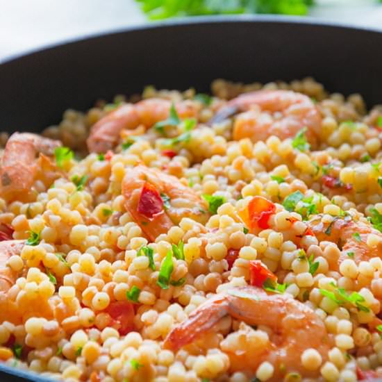 Fregola Sarda with Shrimps - Recipe photo by ItalianRecipeBook