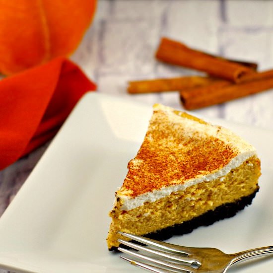 Skinny Pumpkin Cheesecake - Recipe photo by Food Meanderings