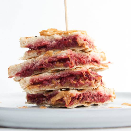Vegan PBJ Coconut Bacon Sandwich - Recipe photo by elephantasticvegan