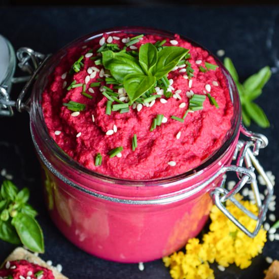 Roasted Beet Hummus - Recipe photo by RainbowInMyKitchen
