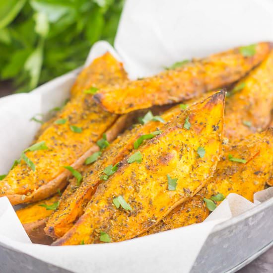Garlic Herb Sweet Potato Wedges - Recipe photo by pumpkinnspice