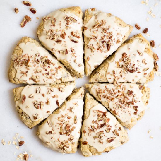 Glazed Maple Oat Scones with Pecans - Recipe photo by ohsheswooned