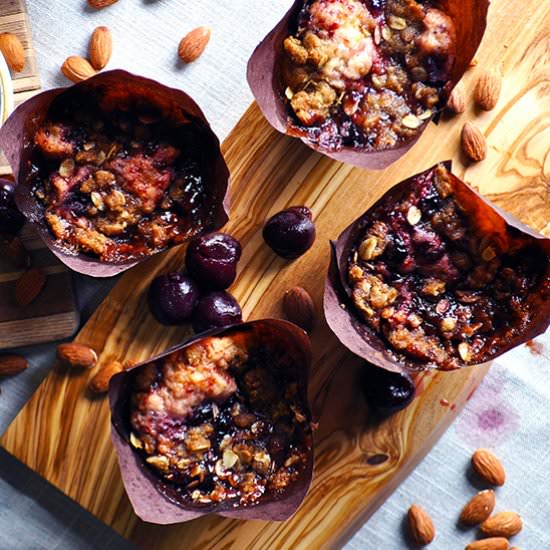 Reduced Sugar Cherry Almond Muffins - Recipe photo by BatterandDough