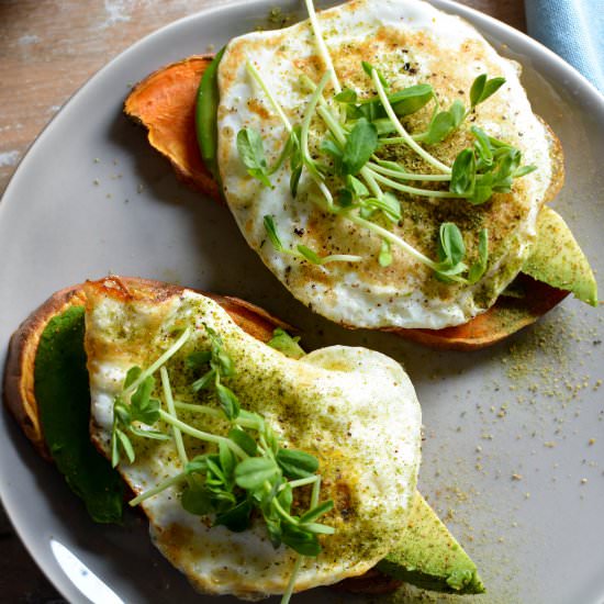 Sweet Potato Avocado Toast and Egg - Recipe photo by calm eats