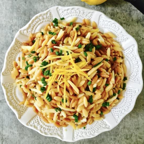 Orzo Pilaf with Lemon and Chives - Recipe photo by Grits and Pinecones