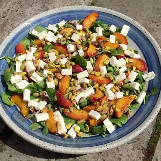 Peach, Feta & Pistachio Salad - Recipe photo by emmaeatsandexplores